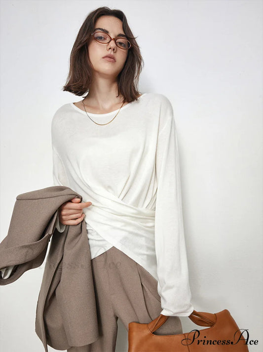 Criss Cross Back Trendy Buttoned Long Sleeve Shirt Off-White / XS