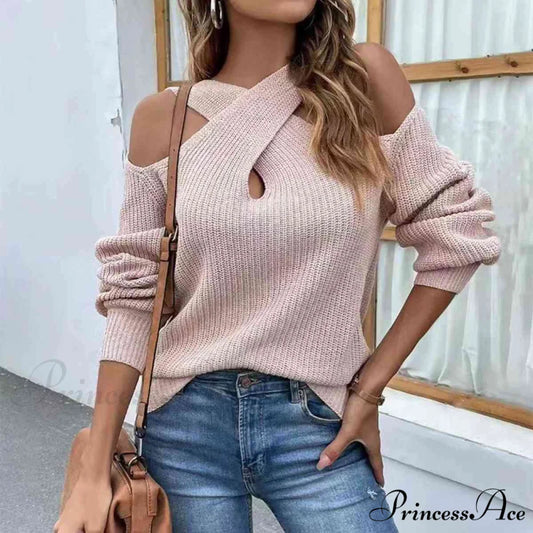 Crisscross Cold-Shoulder Sweater Blush Pink / S