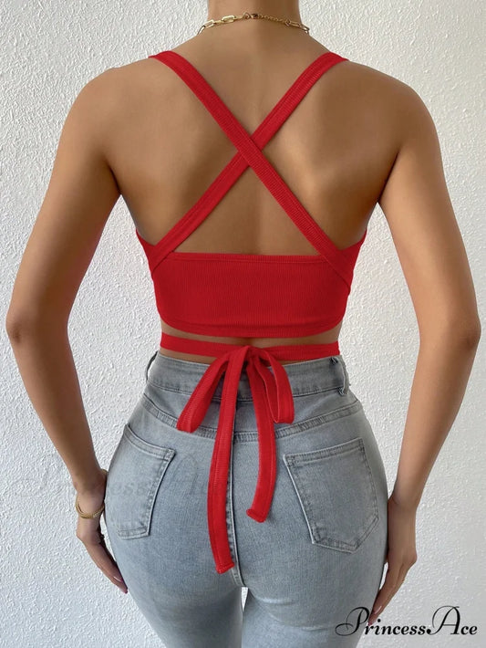 Crisscross Tie Backless Crop Cami Top
