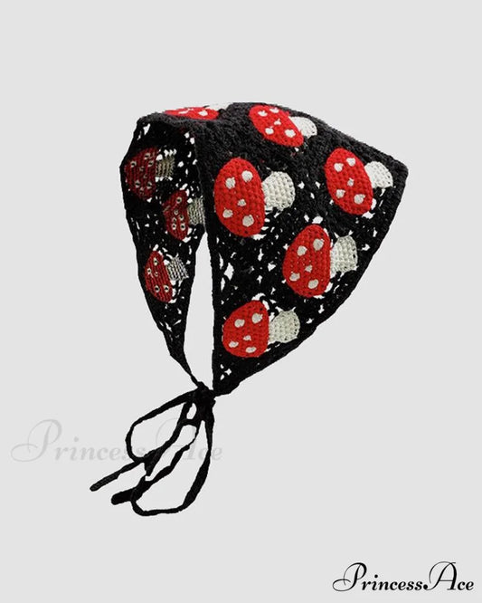 Crochet Headscarf Warm-Season - Plantation (Mushrooms) Black / One Size