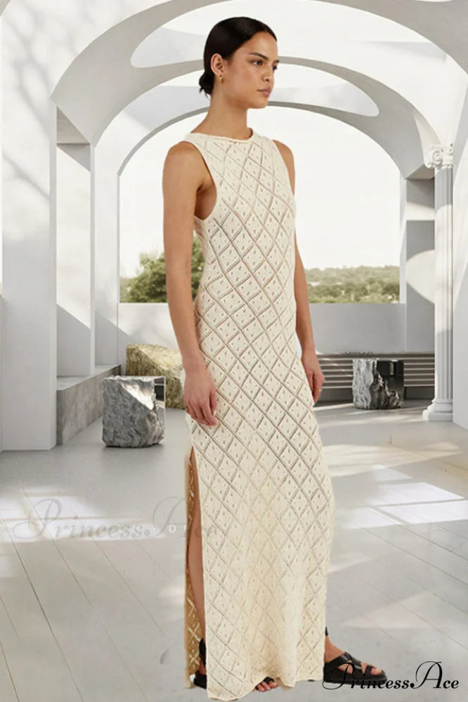 Crochet Hollow Stylish Knitted Dress S / Ivory
