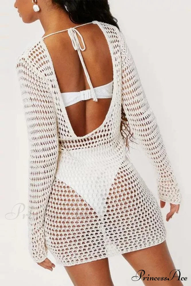 Crochet Low Back Charming Beach Cover Up Dress