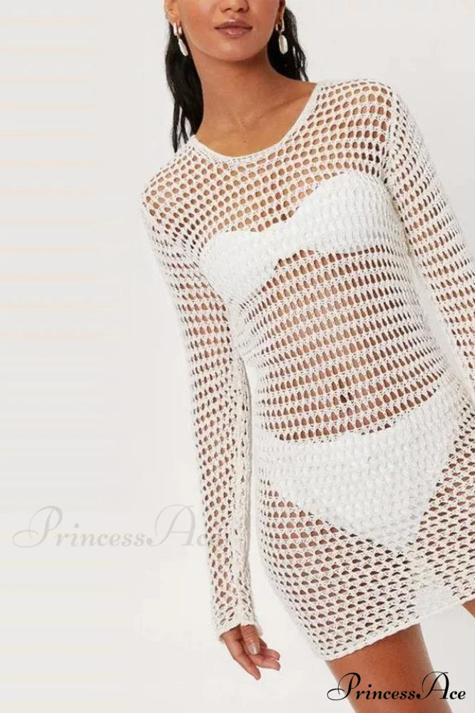 Crochet Low Back Charming Beach Cover Up Dress