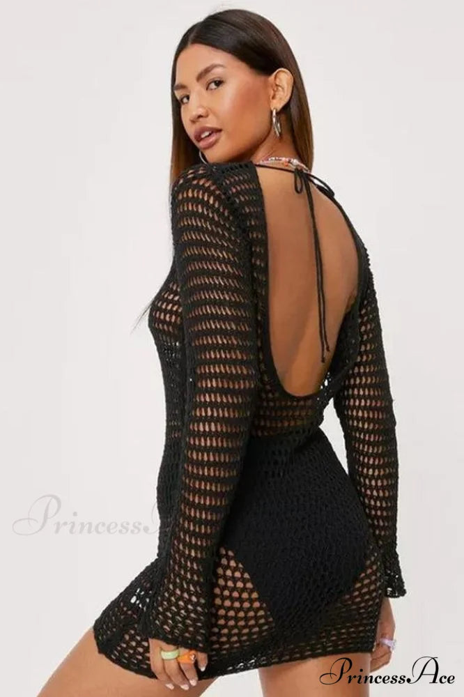 Crochet Low Back Charming Beach Cover Up Dress