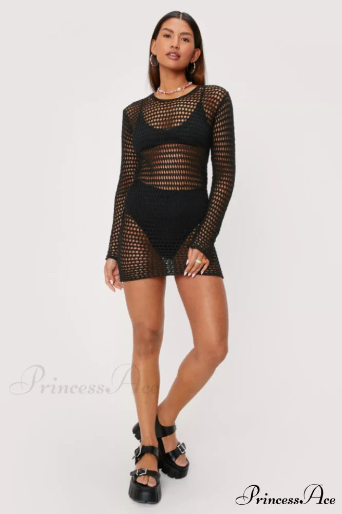 Crochet Low Back Charming Beach Cover Up Dress