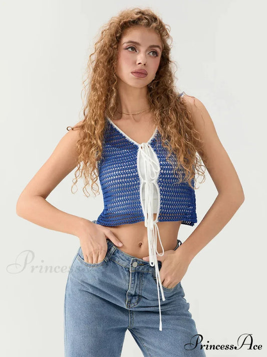 Crocheted Sleeveless Knit V-neck Crop Top croptop-250126