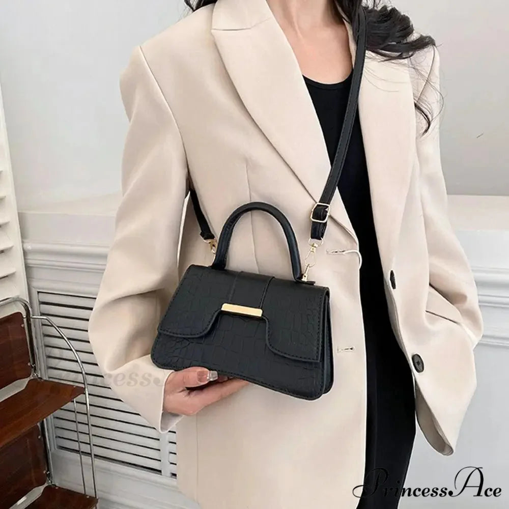 Crocodile Design Petite Square Retro Faux Leather Crossbody Purse handbag-250126