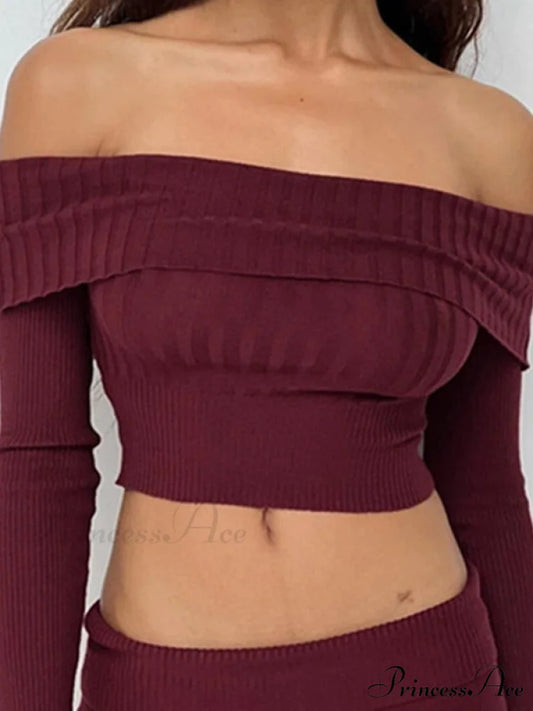 Crop Collared Long-Sleeved for Top Sweater Women Red / S