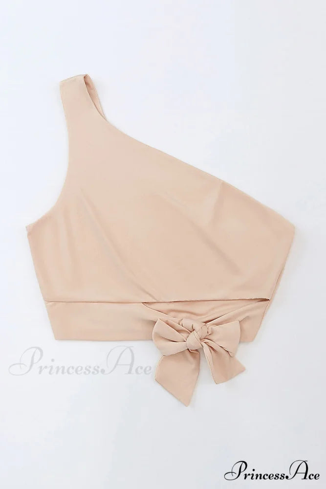 Crop Khaki One Tie Shoulder Side Top