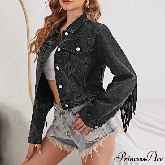 Crop Long Sleeve Button Tassel With Fringe Commuting Warm Chic Stylish Elegant Fashionable Versatile Jacket