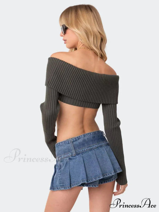 Crop Sweater and Long-Sleeved Comfortable Sexy Chest-Wrapped Top Woolen Sweater