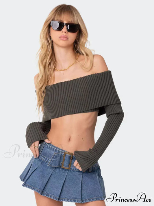Crop Sweater and Long-Sleeved Comfortable Sexy Chest-Wrapped Top Woolen Sweater Olive green / S