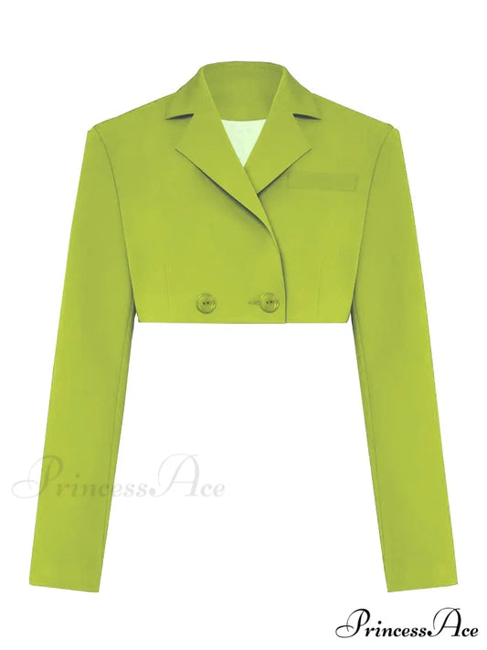 Cropped Blazer And Charming Pleated Mini Skirt Set Only Green Coat / S