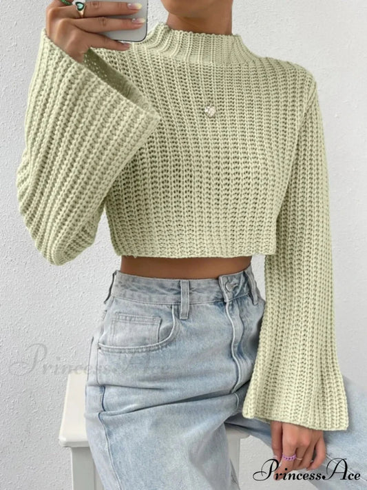 Cropped Long Neck Mock Arm Sweater