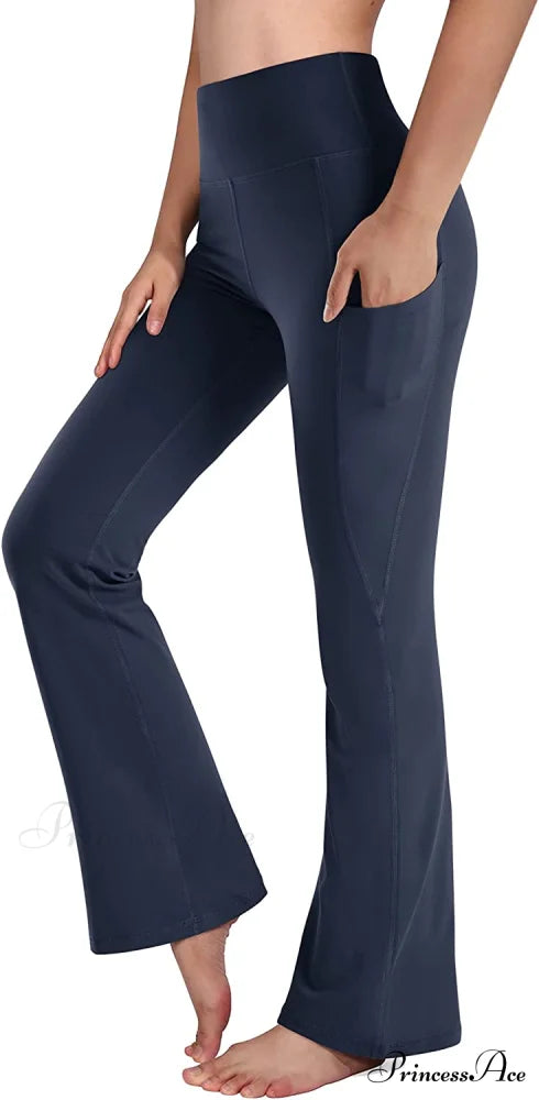 Cross High Waisted Bootcut Capris for Women Flare Yoga Pants Navy / Small