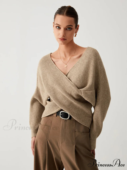 Cross My Heart Trendy Oversized Crop Sweater Khaki / XS
