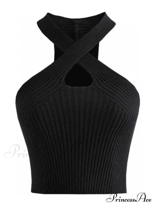 Cross Over Black Trendy Two Piece Set