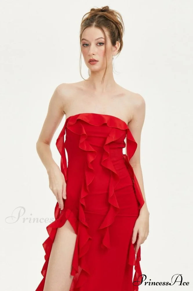 Crush Strapless Stylish Ruffle Dress