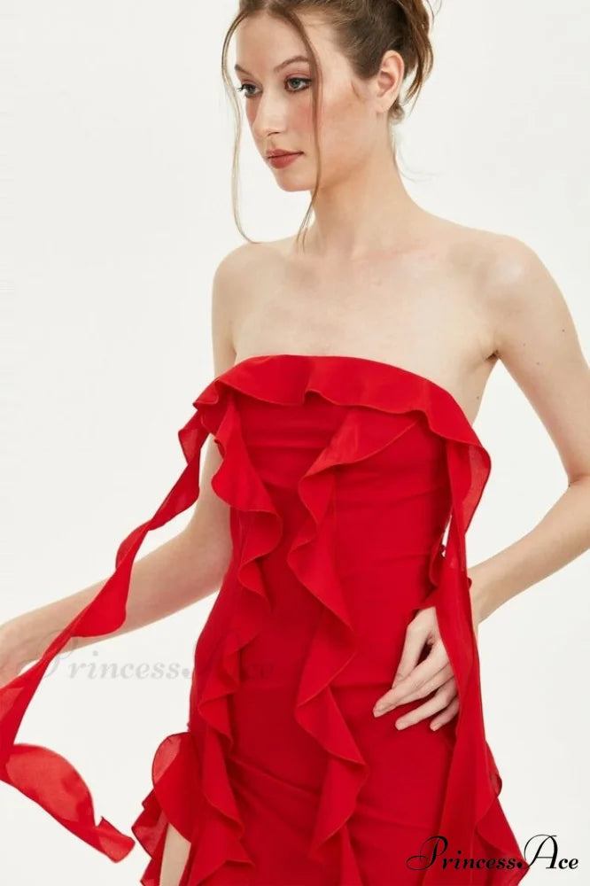 Crush Strapless Stylish Ruffle Dress