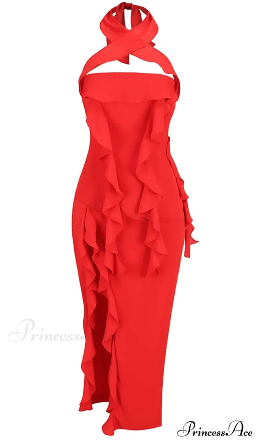 Crush Strapless Stylish Ruffle Dress XS / Red