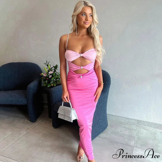 Crystal Charming Bear Necklace S / Pink