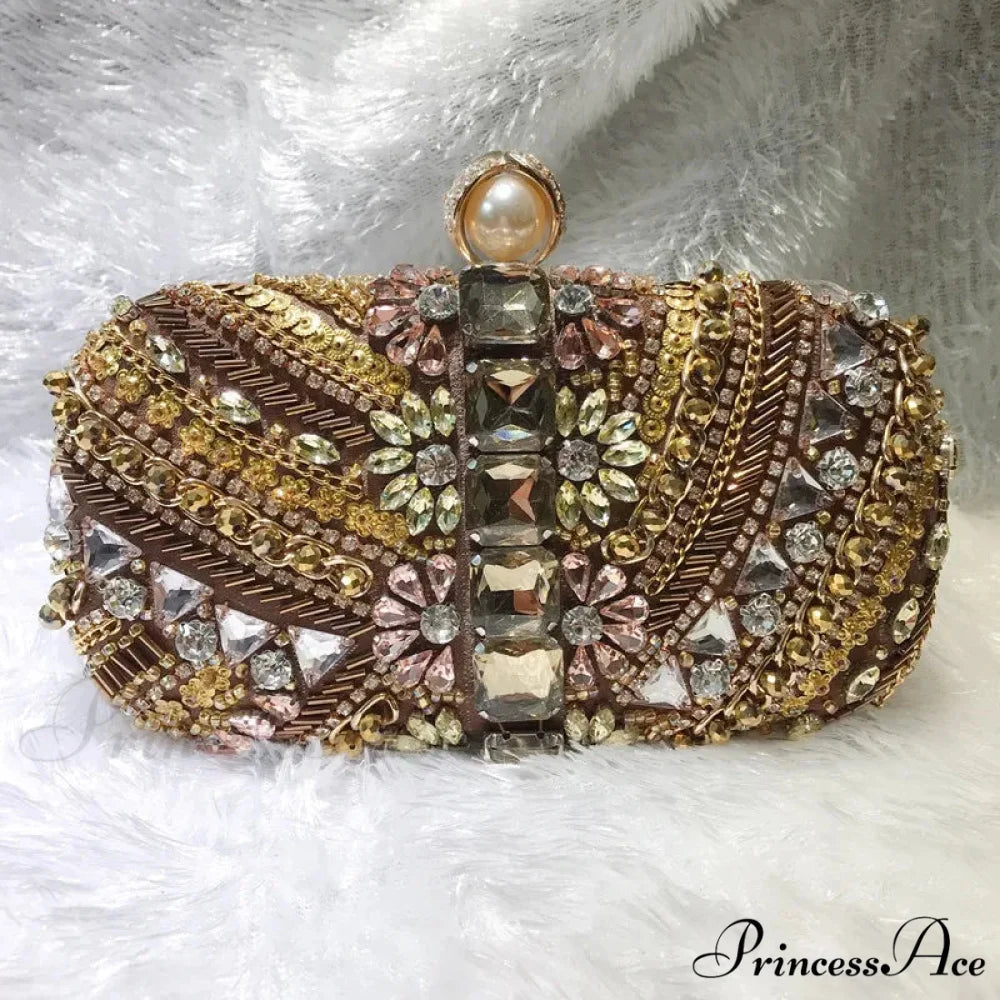 Crystal Diamond Gems Rhinestone Love Purse for Women Coffee clutchbag-250126