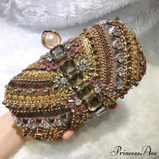 Crystal Diamond Gems Rhinestone Love Purse for Women Coffee clutchbag-250126