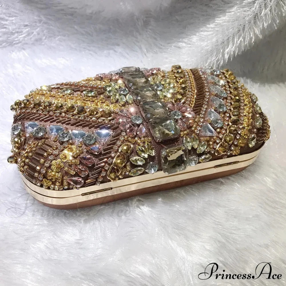 Crystal Diamond Gems Rhinestone Love Purse for Women Coffee clutchbag-250126
