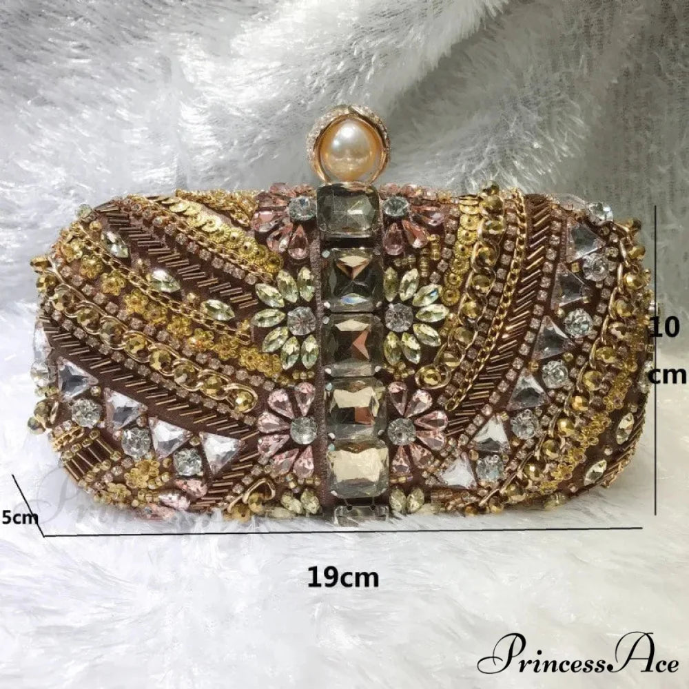 Crystal Diamond Gems Rhinestone Love Purse for Women Coffee clutchbag-250126