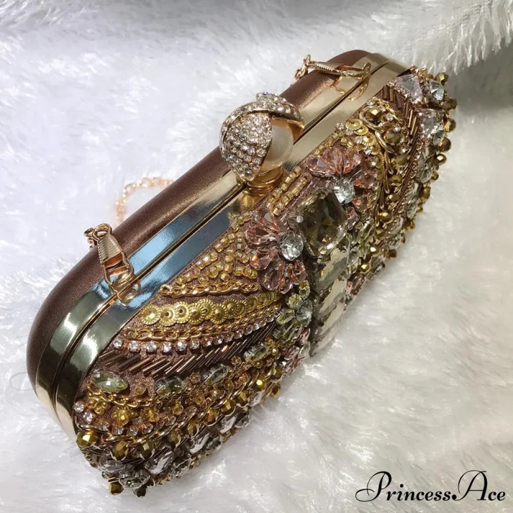 Crystal Diamond Gems Rhinestone Love Purse for Women Coffee clutchbag-250126