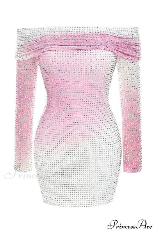 Crystal Gradient Stylish Off Shoulder Dress XS / Multi