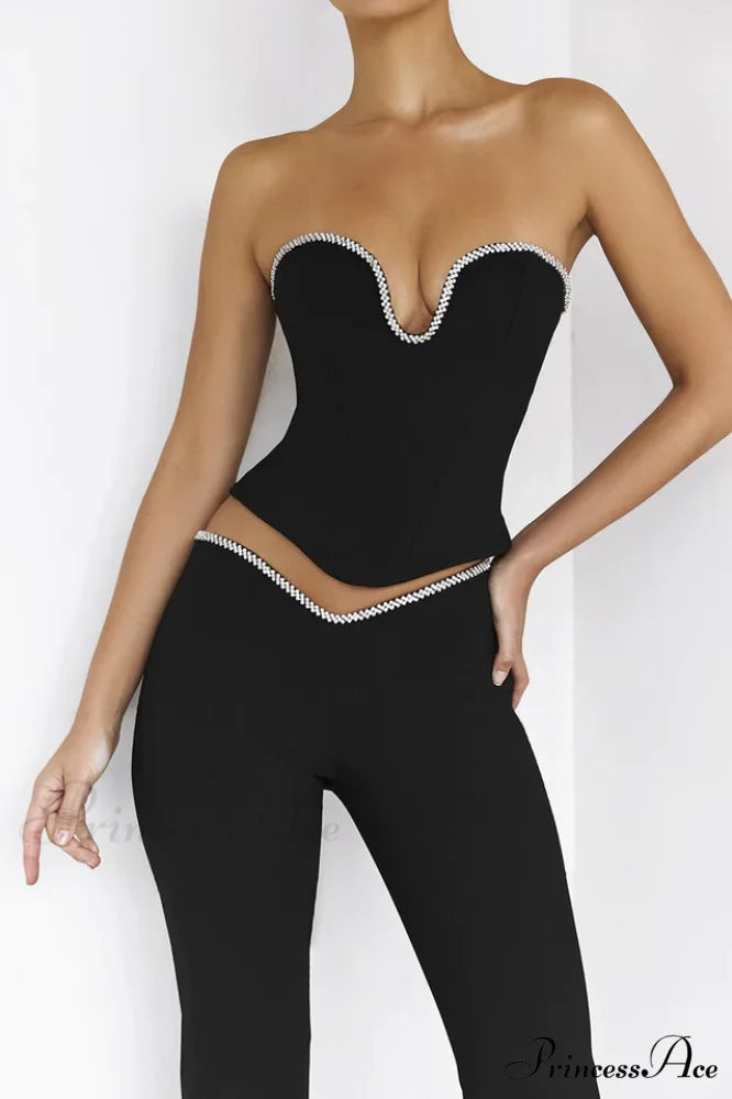 Crystal Trimmed Corset Charming + Embellished Trousers Set