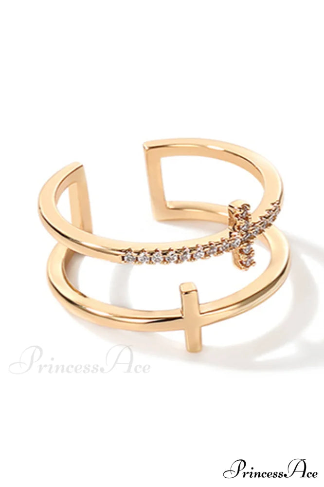Cubic Zirconia Stylish Cross Ring Gold