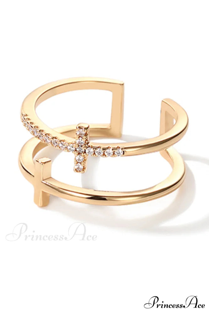 Cubic Zirconia Stylish Cross Ring Gold