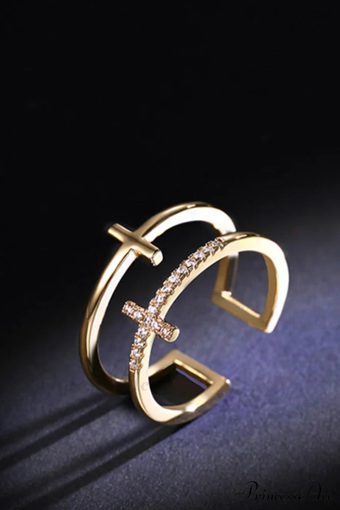 Cubic Zirconia Stylish Cross Ring Gold