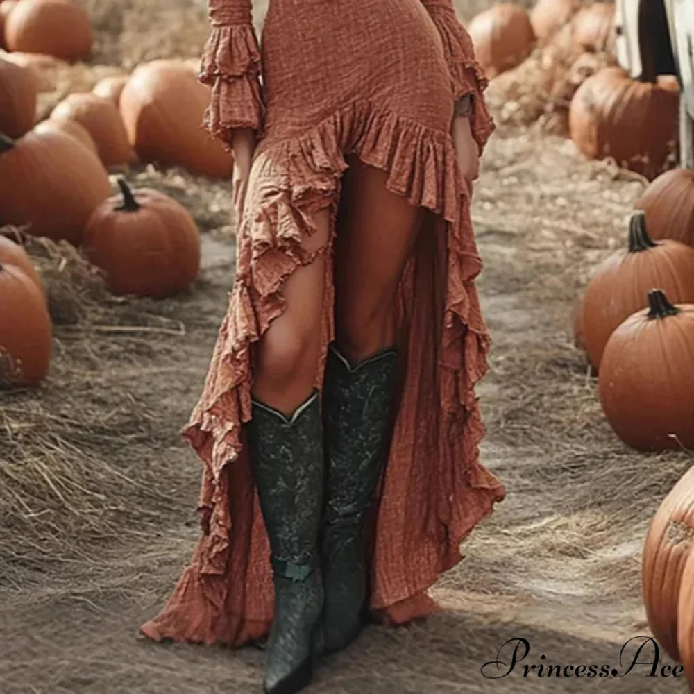 Cultural Vintage Firm Frill Bohemian Dress bohodress-250126