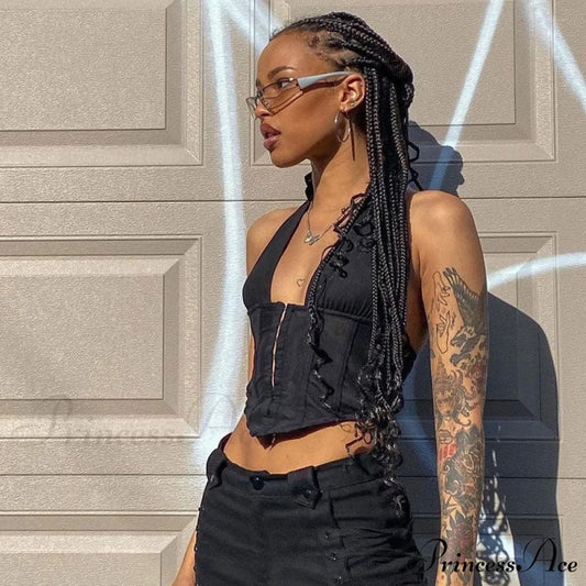 Curved Hem Graceful Cropped Tank Top M / Black