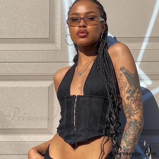 Curved Hem Graceful Cropped Tank Top S / Black