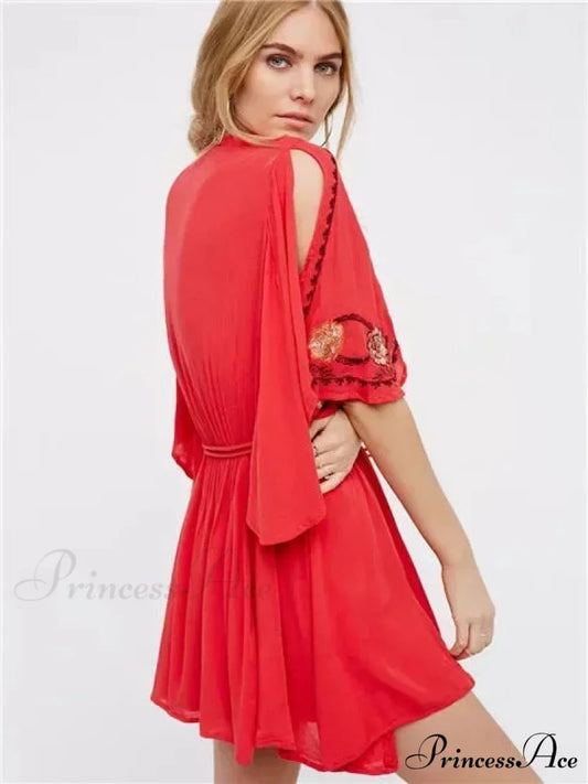 Curvy Size Button Up Chiffon Festive Boho Dress bohodress-250126