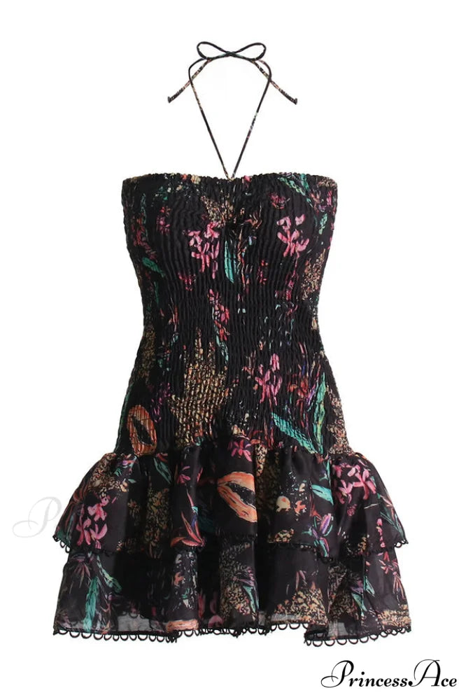 Cusia Elegant Short Dress S / Black Floral