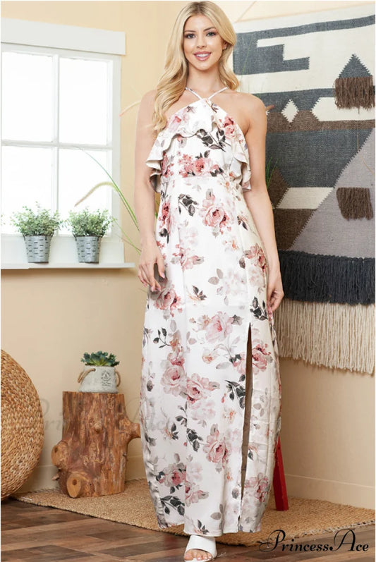Custom Ruffled Floral Print Skirt with Split