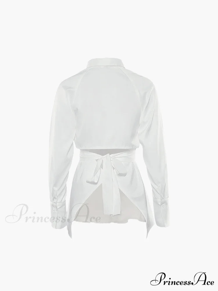 Cut Out Button Trendy Down Collar Shirt