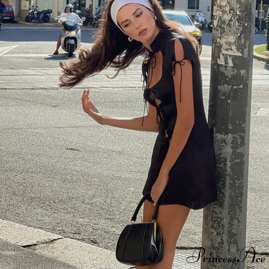 Cut Out Graceful Sweater Midi Dress M / Black