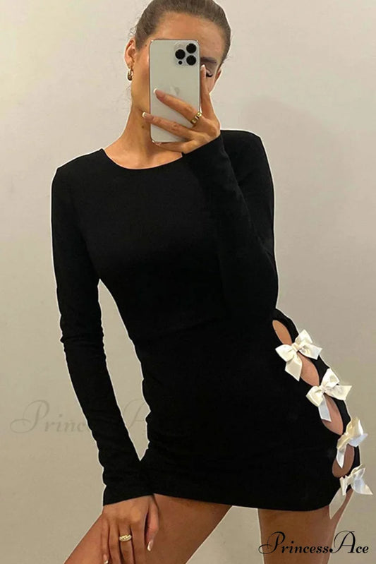 Cut Out Pack Hip Dress with Bow Black / S