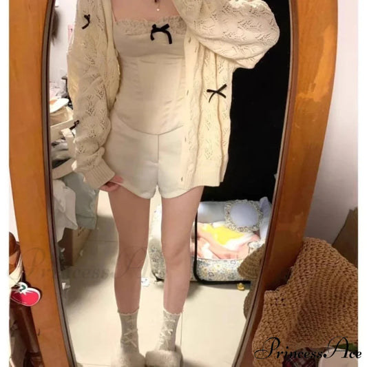 Cute Bow Hollow Out Solid Knit Cardigan cardiagn-250126