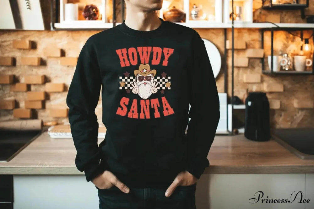 Cute Howdy Santa Fashion Vintage Party Girl Christmas Hoodie Black / S Christmas Hoodies-L