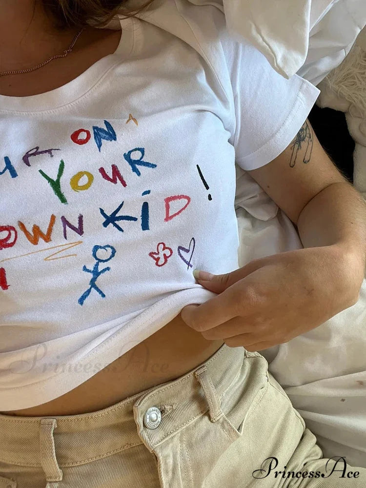 Cute Letter Print Crop Top T-shirt t-shirt-250223