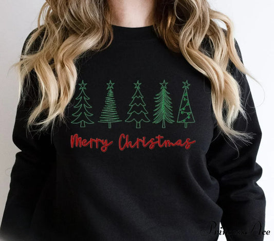 Cute Literary Pencil Drawing Marry Christmas Slogan Girl Christmas Hoodie Black / S Christmas Hoodies-L