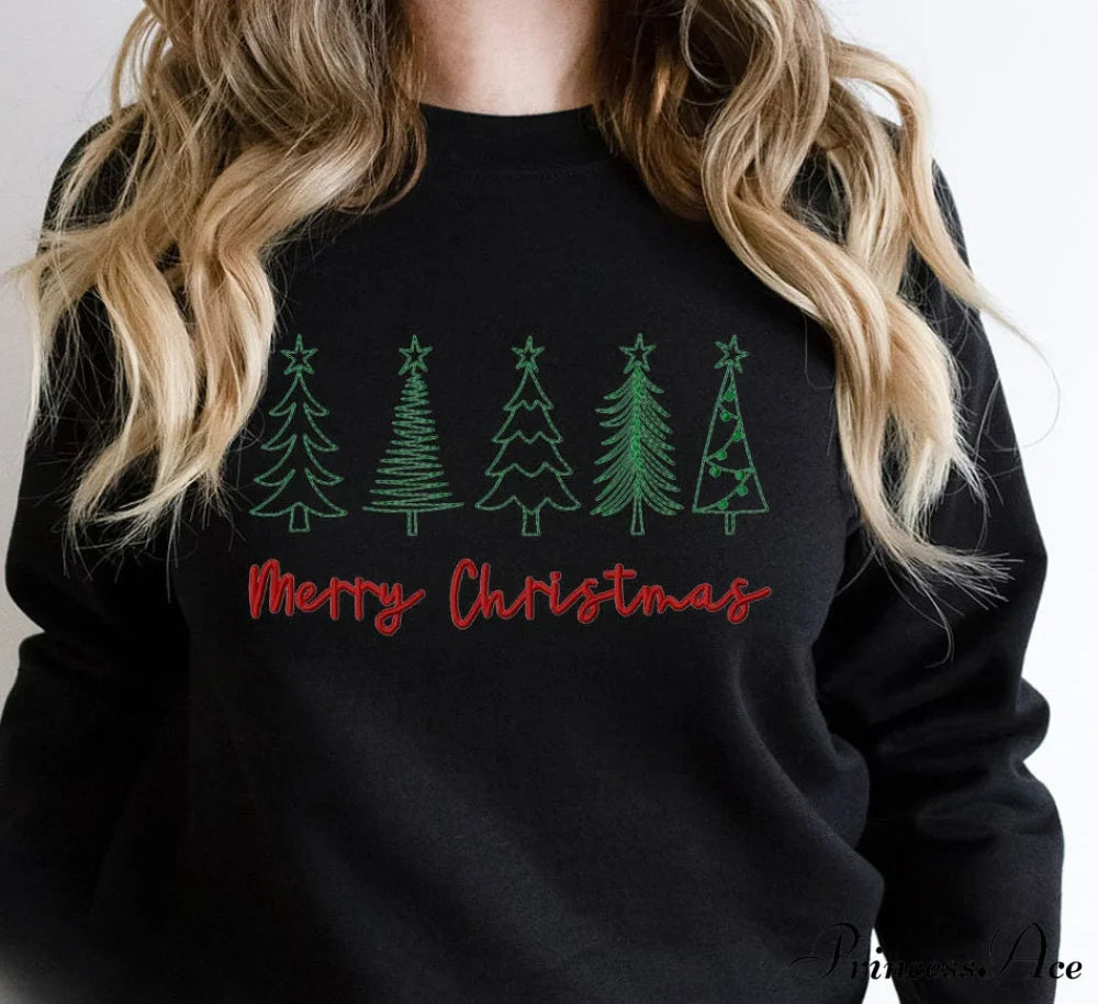 Cute Literary Pencil Drawing Marry Christmas Slogan Girl Christmas Hoodie Christmas Hoodies-L
