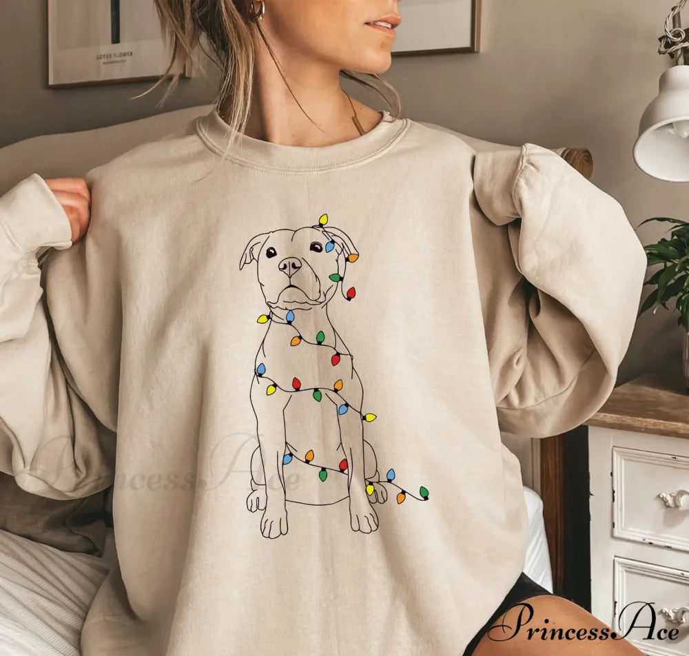Cute Pitbull Christmas Hoodie for Girls creamy-white / S Christmas Hoodies-L